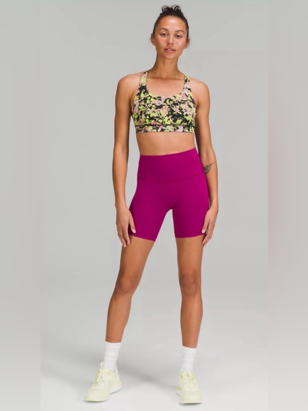 Lululemon Energy Bra Medium Support In Floral Highlight Yellow Multi Size 12